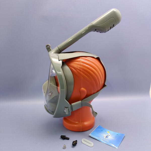 ХИТ ЦЕНА! Маска для снорклинга (плавание под поверхностью воды) FREEBREATH с креплением для экшн камеры и берушами L/XL Серый